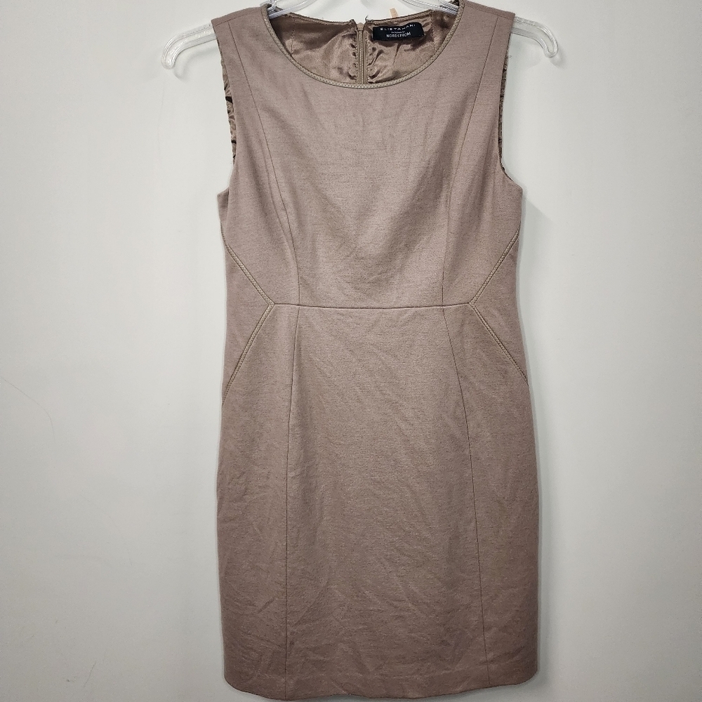 Elie Tahari for Nordstrom Beige Wool Dress Silk Like Lined Zip Up Back Sz 8